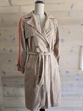 NWOT Only / ASOS Double Breasted Belted Long Trench Orange Stripe S